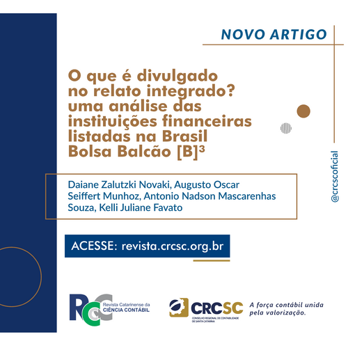 Artigo Revista RCCC: O que é divulgado no relato integrado? uma análise das instituições financeiras listadas na Brasil Bolsa Balcão [B]³.