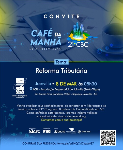 CRCSC promove café da manhã para contadores, em Joinville, para falar sobre Reforma Tributária e divulgar evento nacional