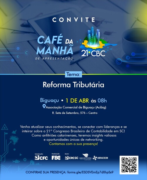 Biguaçu recebe CRCSC para palestra sobre Reforma Tributária e inscrições para o 21º CBC